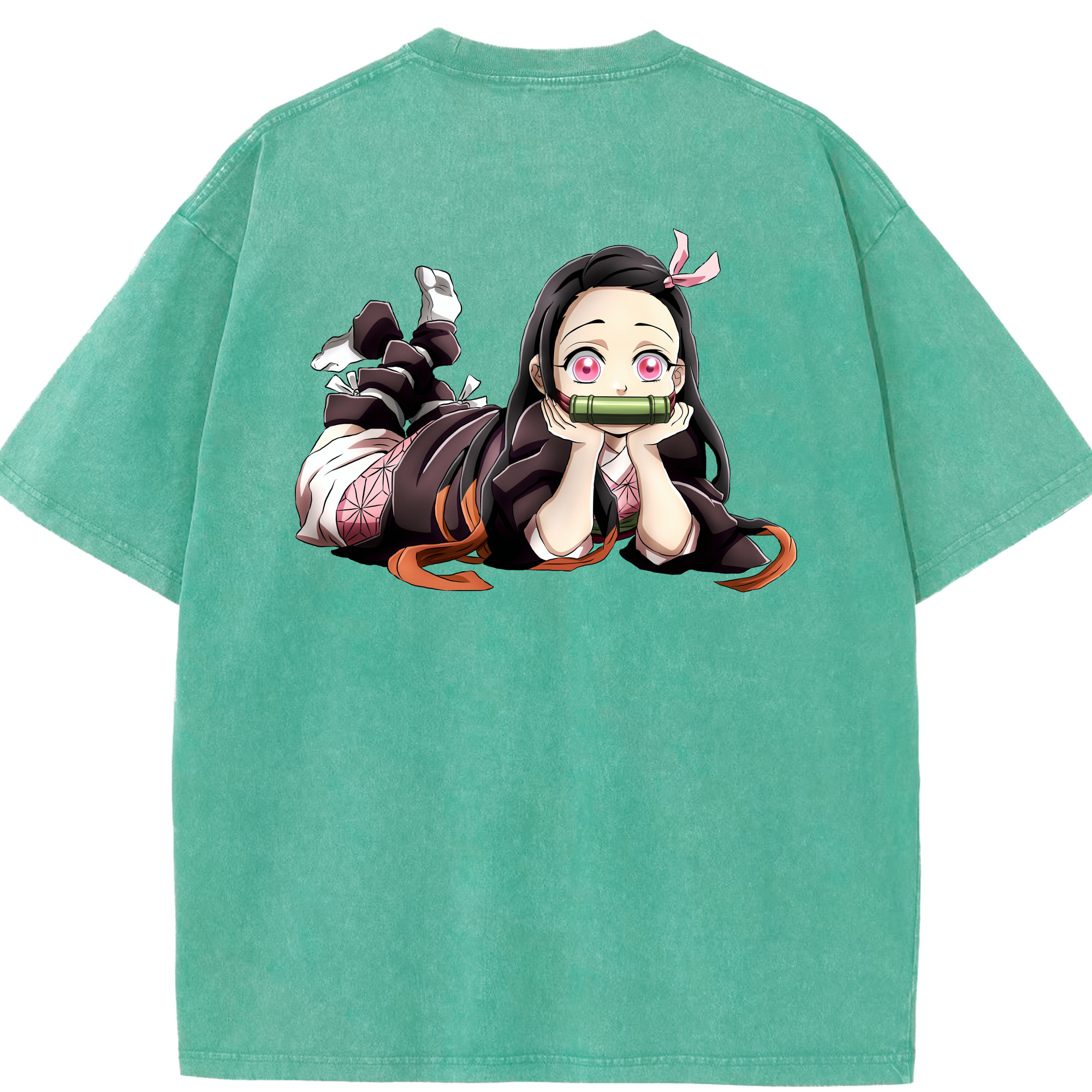 （画像用） 鬼滅の刃（きめつのやいば）竈門 禰󠄀豆子／かまど ねずこ Kamado Nezuko 綿100% ヴィンテージ風 半袖Tシャツ（背面プリント）